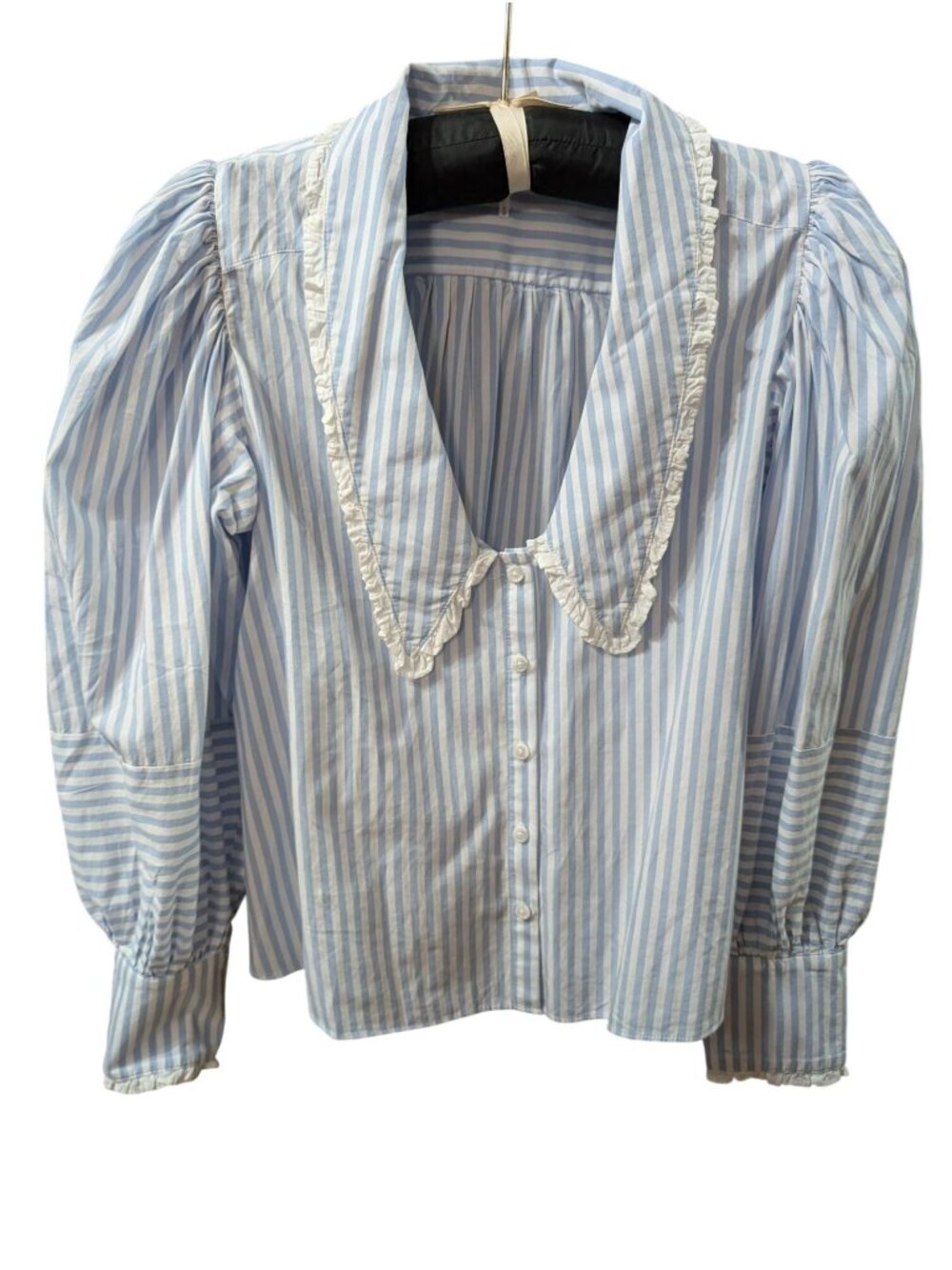Free People Bexley Striped Cotton Top w/ Ruffled Collar sz M Cropped